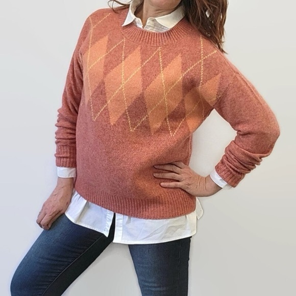 Loft Coral Blush Argyle Wool Sweater - Picture 4 of 8